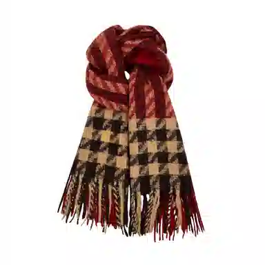 北极绒 日系复古氛围感格子流苏学生加厚保暖百搭高级感 绒线围巾 男女同款情侣款