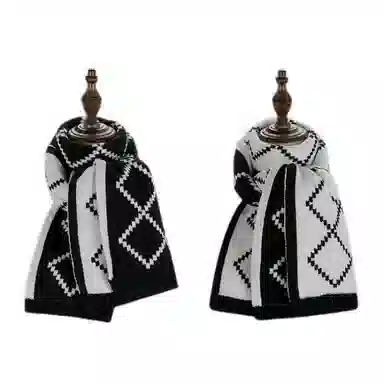 八小万 双面百搭高级感保暖加厚 毛线针织格子 腈纶 绒线围巾 女款