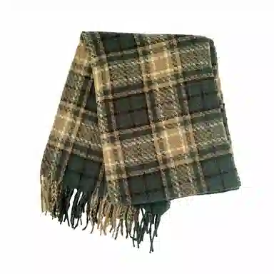 北极绒 韩版高级感复古拼格子夹花纹保暖御寒防风加厚 绒线围巾 男女同款情侣款