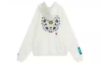 中国李宁 巴黎时装周 莲花束图案刺绣套头连帽卫衣 男款 白色