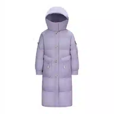 鸭鸭 字母刺绣中长款简约连帽拉链舒适长袖羽绒服 女款