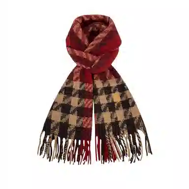 北极绒 日系复古氛围感格子流苏学生加厚保暖百搭高级感 绒线围巾 男女同款情侣款