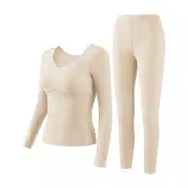 二三二三 无痕加厚纯色德绒打底保暖套装 女款 大红