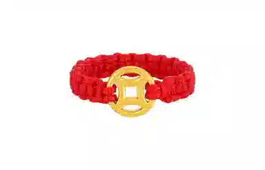 周六福 珠宝黄金红绳手饰小铜钱指环定价小众设计 足金 按克计价 戒指 女款