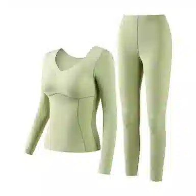 二三二三 无痕加厚纯色德绒打底保暖套装 女款 大红