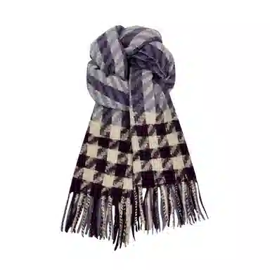 北极绒 日系复古氛围感格子流苏学生加厚保暖百搭高级感 绒线围巾 男女同款情侣款