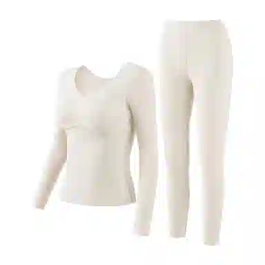 二三二三 无痕加厚纯色德绒打底保暖套装 女款 大红