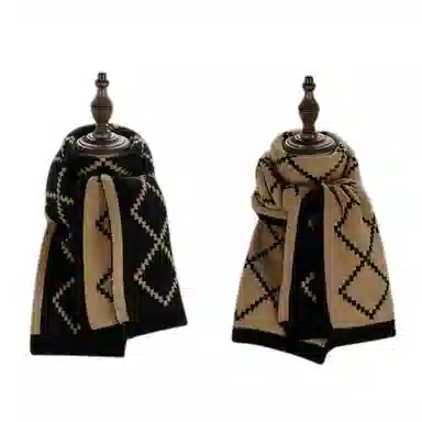 八小万 双面百搭高级感保暖加厚 毛线针织格子 腈纶 绒线围巾 女款