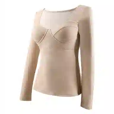 欧迪芬 厚款打底发热升温磨毛高弹带胸垫锁温保暖上装 女款