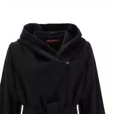 MaxMara Hooded Button Coat Black