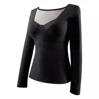 欧迪芬 厚款打底发热升温磨毛高弹带胸垫锁温保暖上装 女款