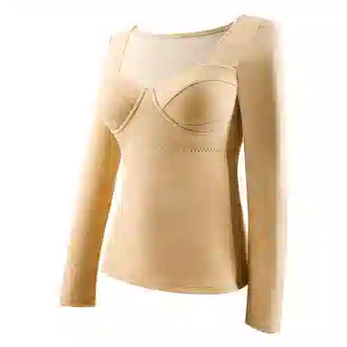 欧迪芬 厚款打底发热升温磨毛高弹带胸垫锁温保暖上装 女款