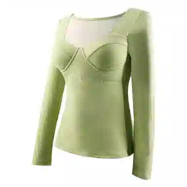 欧迪芬 厚款打底发热升温磨毛高弹带胸垫锁温保暖上装 女款