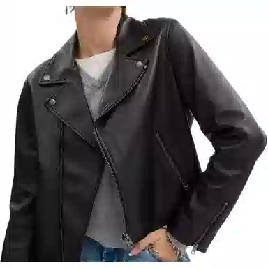 COACH Zip Collar Leather Jacket Black