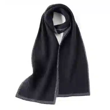 啄木鸟 双面羊绒黑灰色百搭高级感纯色 礼盒 绒线围巾 男款