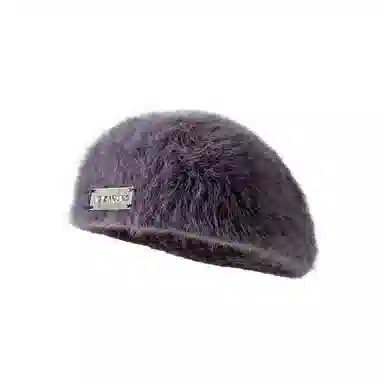 祎步康 保暖  反戴 复古百搭两用前 进帽纯色 兔毛 贝雷帽 女款