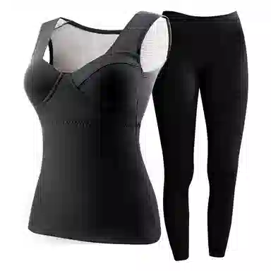 欧迪芬 厚款打底发热升温磨毛高弹带胸垫修身锁温保暖套装 女款