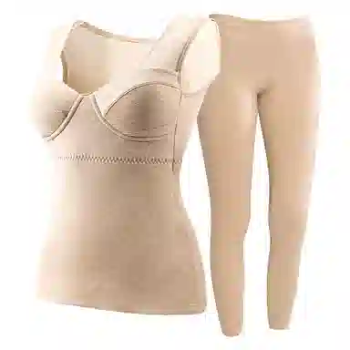 欧迪芬 厚款打底发热升温磨毛高弹带胸垫修身锁温保暖套装 女款