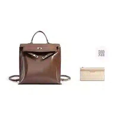 Fairwhale Classic Leather Backpack Black Khaki