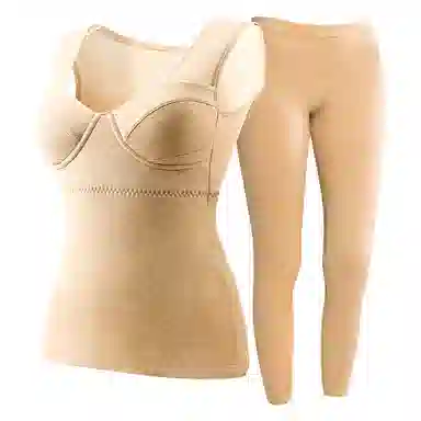 欧迪芬 厚款打底发热升温磨毛高弹带胸垫修身锁温保暖套装 女款