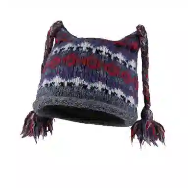 北极绒 可爱麻花辫 民族风提花针织 秋冬季显脸小保暖护耳包头帽 聚酯纤维 绒线帽 男女同款情侣款