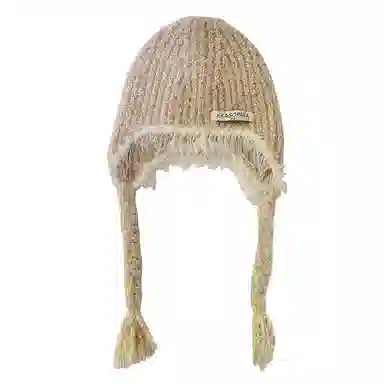 北极绒 针织毛线秋冬新款保暖护耳毛绒系带韩版百搭可爱套头冷帽 聚酯纤维 绒线帽 男女同款情侣款