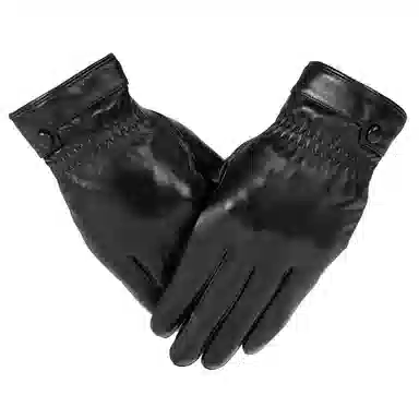 上海故事 时尚加绒加厚外出骑车防风防寒出行防水保暖 羊皮革 绒线手套 男款 黑色