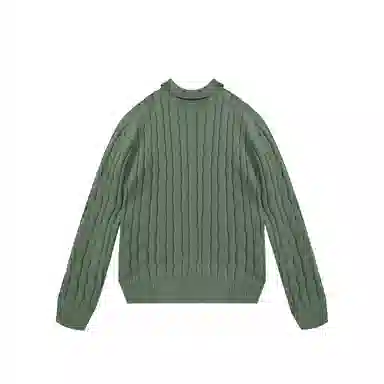 我是大卫 慵懒风麻花纹理感翻领开衫纯色宽松高级感韩系长袖针织衫 男女同款