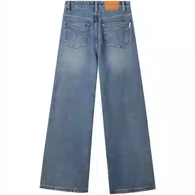 太平鸟 纯色口袋高腰直筒牛仔裤 女款