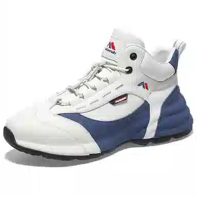 哥仑步 简约舒适 百搭潮流 防滑耐磨增高 高帮 生活休闲鞋 男款 白蓝