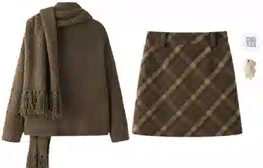 东鲸岁时记 学院风宽松韩系穿搭针织衫格纹气质半身裙裙装套装 女款