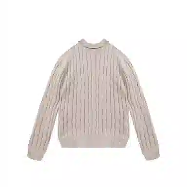 我是大卫 慵懒风麻花纹理感翻领开衫纯色宽松高级感韩系长袖针织衫 男女同款