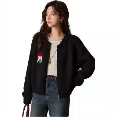 谜秀 宽松拉链加厚长袖针织衫 女款