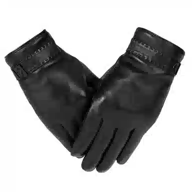 上海故事 时尚加绒加厚外出骑车防风防寒出行防水保暖 羊皮革 绒线手套 男款 黑色