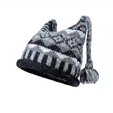 北极绒 可爱麻花辫 民族风提花针织 秋冬季显脸小保暖护耳包头帽 聚酯纤维 绒线帽 男女同款情侣款