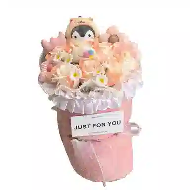 公主恋人 可爱粉色企鹅花束布娃娃 永生花束 玩偶周边
