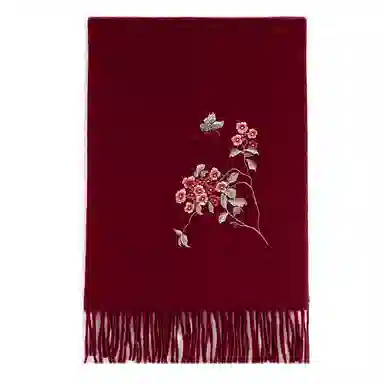 上海故事 秋冬福来系列绵羊毛加厚刺绣工艺流苏设计细腻柔软保暖礼盒包装 绒线围巾 女款