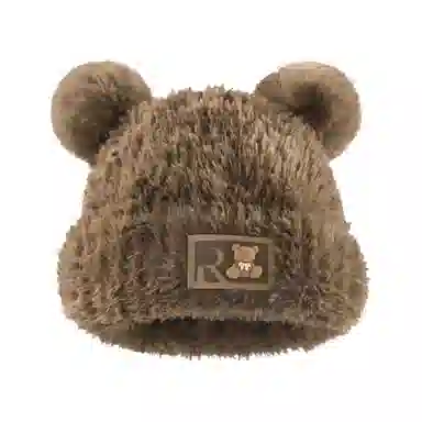 啄木鸟 可爱小熊帽秋冬保暖 立体耳朵贴布字母 毛茸茸显脸小 加厚防寒护耳百搭 聚酯纤维 绒线帽 女款