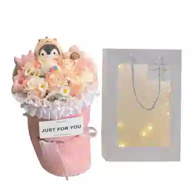 公主恋人 可爱粉色企鹅花束布娃娃 永生花束 玩偶周边