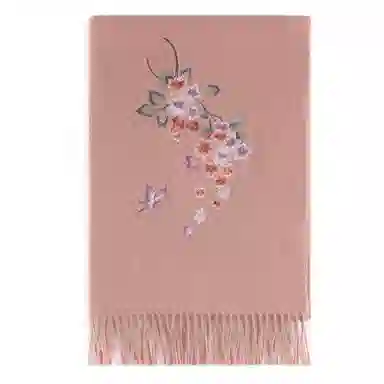 上海故事 秋冬福来系列绵羊毛加厚刺绣工艺流苏设计细腻柔软保暖礼盒包装 绒线围巾 女款