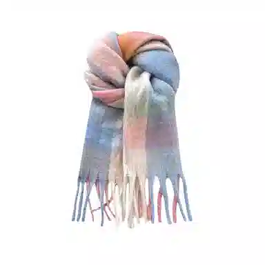 北极绒 高级感拼色马海毛秋冬保暖加厚百搭格子流苏冬季围脖披肩潮 绒线围巾 男女同款情侣款