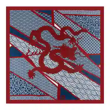 故宫联名 上海故事 秋冬新款龙腾祥云双面印花素绉缎礼盒包装 桑蚕丝 丝巾 女款