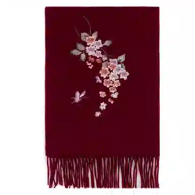 上海故事 秋冬福来系列绵羊毛加厚刺绣工艺流苏设计细腻柔软保暖礼盒包装 绒线围巾 女款