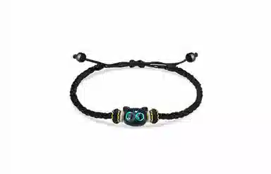 牧言 简约小众高级感 可爱呆萌大眼猫猫双色编织黑绳可调节手饰 猫咪手链 男女同款情侣款