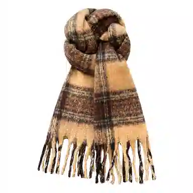 啄木鸟 韩系高级克莱因蓝毛绒秋冬季加厚加宽保暖防寒氛围感百搭新款流苏 绒线围巾 男女同款情侣款