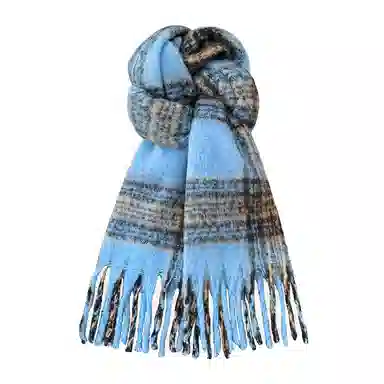 啄木鸟 韩系高级克莱因蓝毛绒秋冬季加厚加宽保暖防寒氛围感百搭新款流苏 绒线围巾 男女同款情侣款