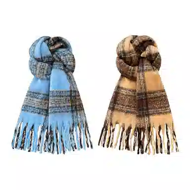 啄木鸟 韩系高级克莱因蓝毛绒秋冬季加厚加宽保暖防寒氛围感百搭新款流苏 绒线围巾 男女同款情侣款