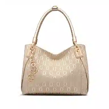 老人头 真皮包包女通勤压花小众设计高级质感大容量中年妈妈母亲托特包手挽 二层牛皮 单肩手拎腋下手提包 女款 金色