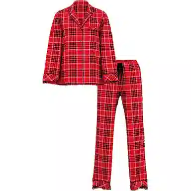 Victoria's Secret Flannel Long Pajama Set LIPSTICK LOVELY PLAID