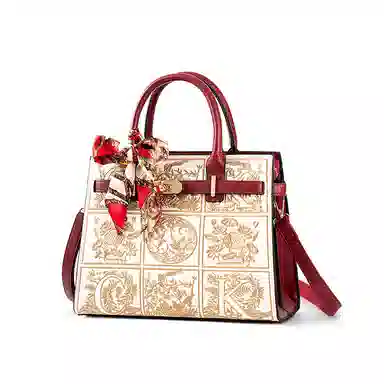 维尼奥 大气国风百合花刺绣小众大容量优雅妈妈 合成革 手提包单肩斜挎包 女款 米白色/杏色